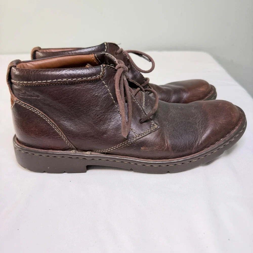 Clarks‎ Stratton Limit Lace Up Chukka Ankle Boots in Brown Leather Size 8